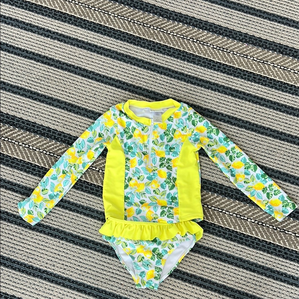 Nicole Miller Yellow and Green Rashguard Swim Top